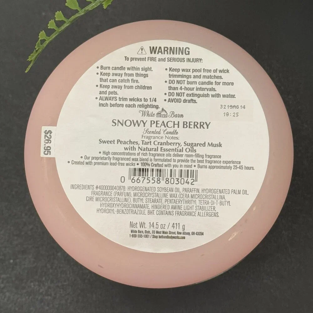 BBW Snowy Peach Berry White Barn Bath & Body Works 3 Wick Candle